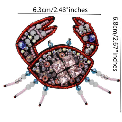 3D Handmade Ocean Animal Patches - Beaded Seahorse Crab Starfish DIY Sewing Accessories & Craft Ornaments