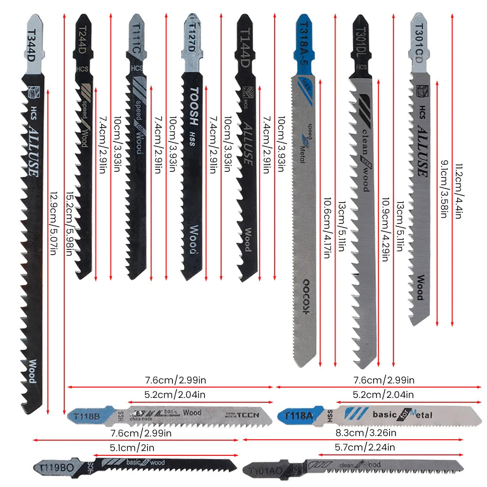 48Pcs T-Shank Jigsaw Blade Set – High Carbon Steel Multi-Purpose Jig Saw Blades for Wood, Plastic & Metal Cutting Compatible with DEWALT, Bosch & Metabo