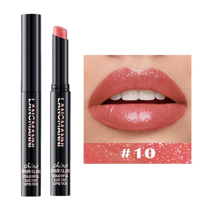 LANGMANNI Pearlescent Lipstick - Slanted Tip Long Lasting Color Lip Gloss Makeup