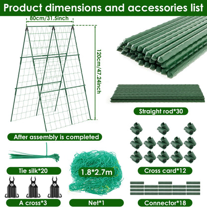 A-Frame Garden Trellis Kit - Rustproof Vegetable Climbing Support with Net for Cucumbers & Outdoor Plants