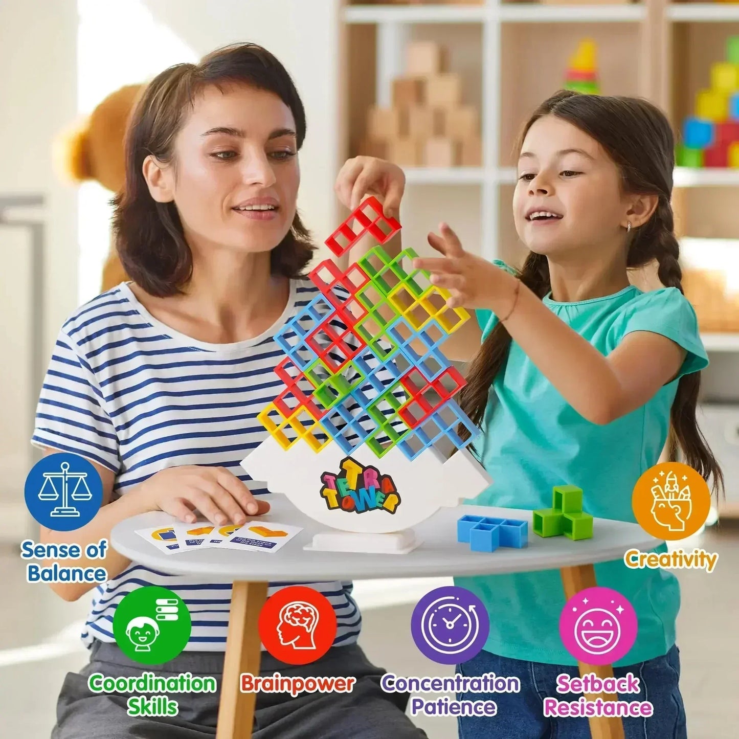 Tetra Tower Balance Puzzle Game - Fun Stacking Building Board Game for Kids Adults Family Friends Party Gift
