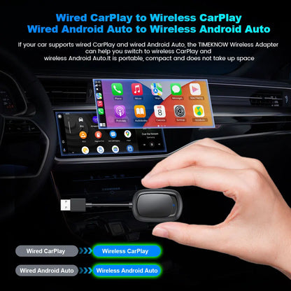 TIMEKNOW 2 in 1 CarPlay and Android Auto Mini Box - Wireless CarPlay Adapter for USB/Type C Dongle