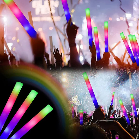 12/15/30/60PCS LED Glow Sticks – Colorful Foam Cheer Tube Party & Wedding Decoration, Dark Light RGB Sticks