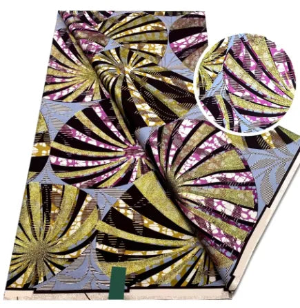New Grand African Wax Fabric - 6 Yards Cotton Ankara Batik Pagne with Golden Shine Finish for Dresses & Sewing