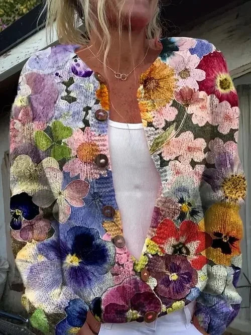 Women’s 3D Print Knitted Cardigan - Autumn Winter Vintage Thin Sweater Casual Fashion Knit Top
