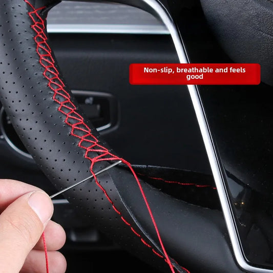 DIY Leather Steering Wheel Cover Kit - Needle & Thread Braided Car Interior Accessory