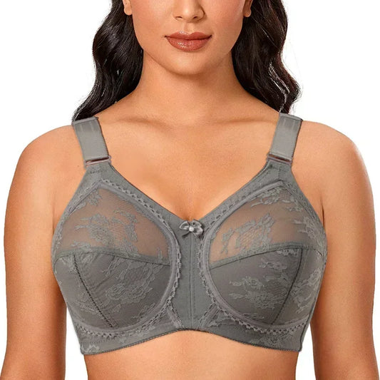 Women's Lace Minimizer Bra - Plus Size Unlined Full Coverage Wireless Bra with Adjustable Straps
