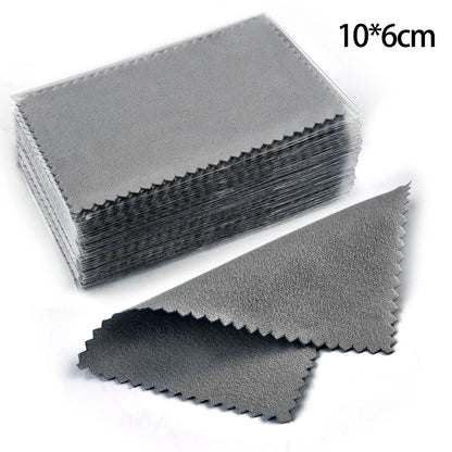 50pcs Silver Polishing Cloths 10x6.5cm & 8x8cm – Soft Cleaning Wipes for Necklaces, Rings & Jewelry Care