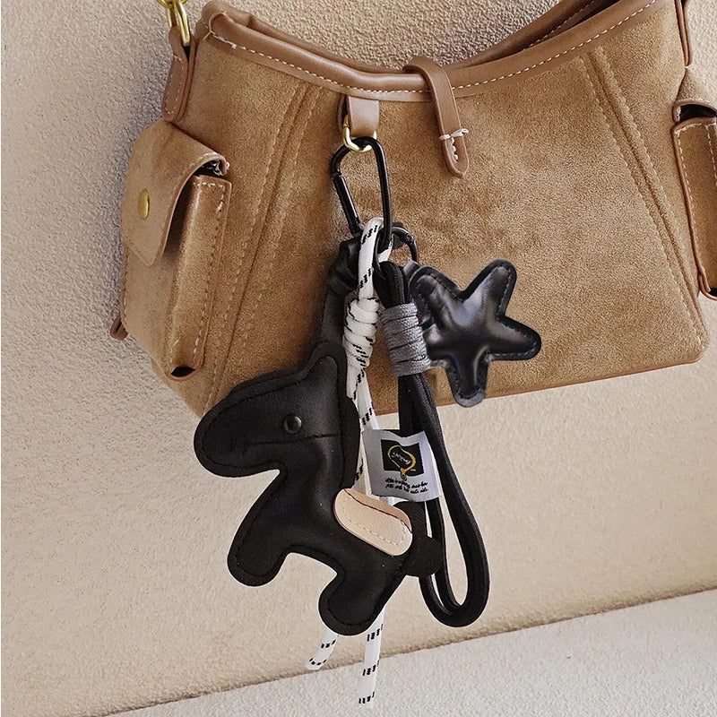 Pony Leather Keychain - Personalized Backpack Charm Car Key Holder Bag Pendant Purse Strap Decoration Gift