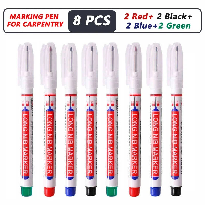 20mm Deep Hole Marker Pen Tips - Long Nib Waterproof Markers for Metal, Woodworking & Bathroom Decoration