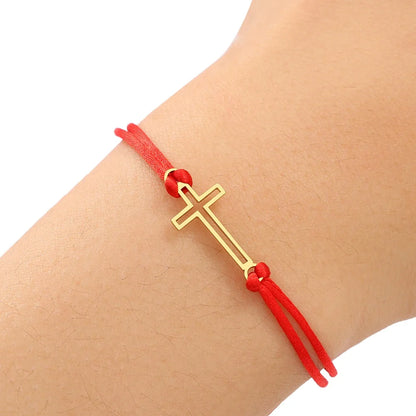 Gothic Cross Rope Bracelet - Stainless Steel Hollow Charm Hand Braided Lucky Black & Red Jewelry Gift for Women