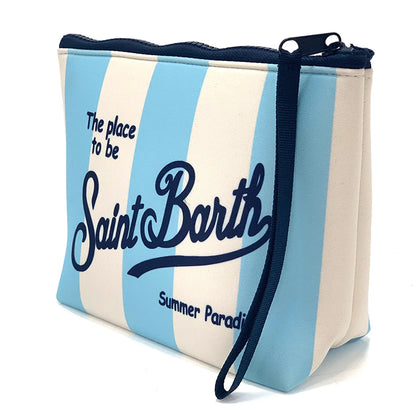 S-SAINT BARTH Pink Neoprene Clutch Bag – Trendy Vertical Zip Pouch Makeup & Toiletry Purse for Women
