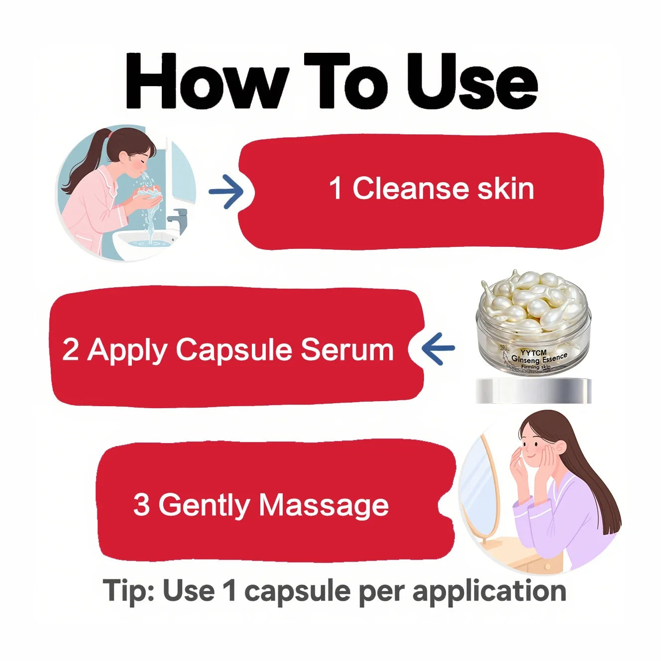 Ginseng Essence Capsules - Moisturizing Firming Serum with Retinol, Niacinamide & Vitamin E