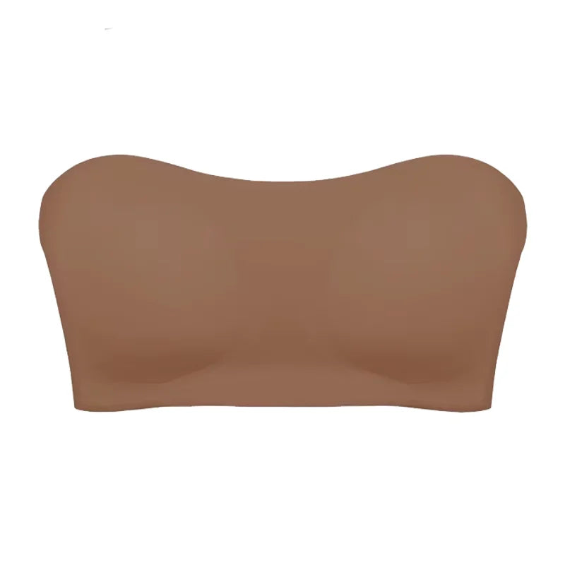 Women’s Strapless Push-Up Bra – Removable Padded Seamless Ice Silk Top, Invisible Anti-Slip Off-Shoulder Bra