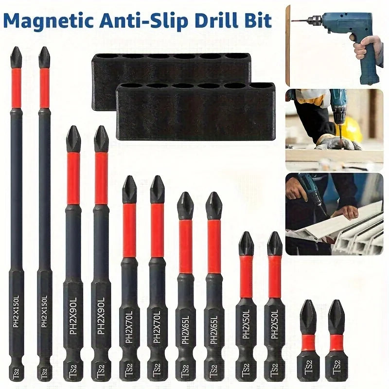 10/12PCS Magnetic S2 Steel Screwdriver Bit Set – 1/4” Shank Cross Head Impact Driver Bits for Electric Screwdrivers & Power Tools