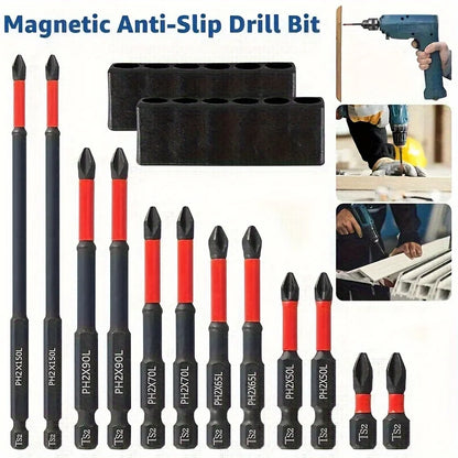 10/12PCS Magnetic S2 Steel Screwdriver Bit Set – 1/4” Shank Cross Head Impact Driver Bits for Electric Screwdrivers & Power Tools