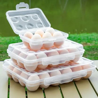 Plastic Egg Storage Holder - Portable Refrigerator Egg Organizer Tray with Lid for Fridge Camping & Outdoor Use
