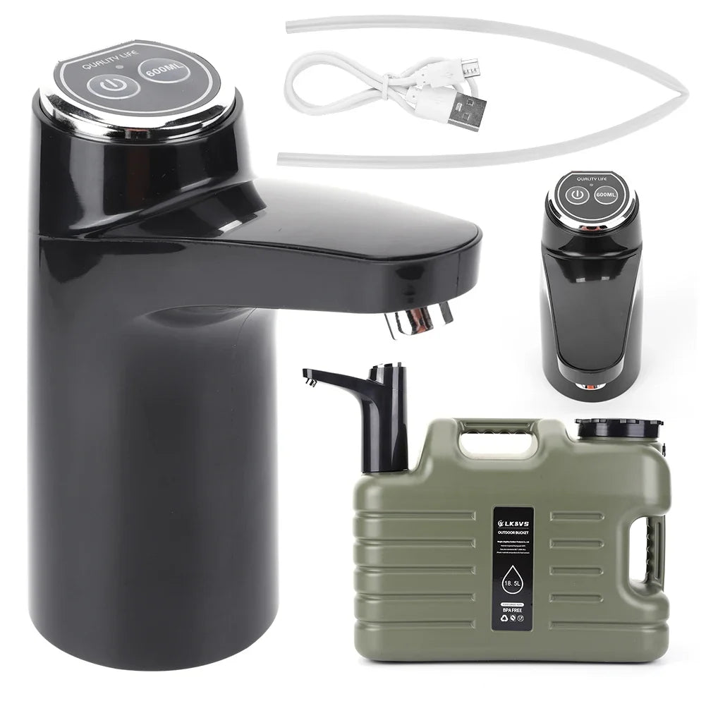 11L Camping Water Container - Portable Water Tank with Faucet & USB Rechargeable Electric Pump