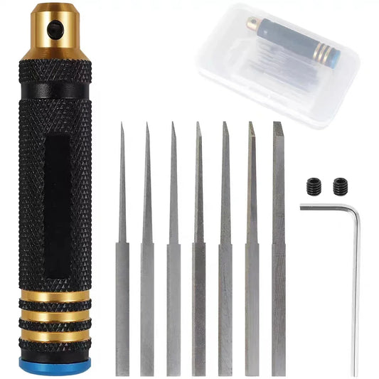 Model Chisel Cutting Tool Set with 7 Blades for Gundam Resin, RC Car & Drone Repair Engraving Scribe Hobby Craft Knife