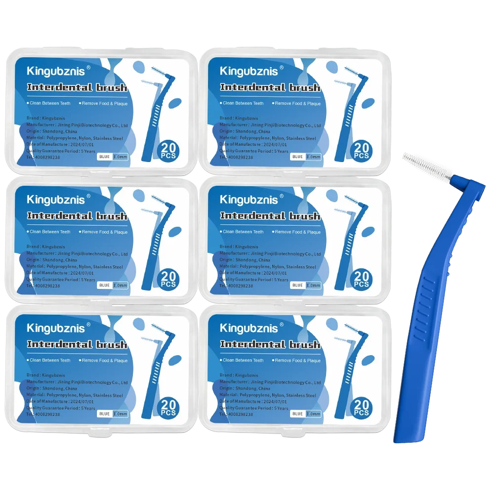 Kingubznis Interdental Brush Set - Stainless Steel Orthodontic Dental Floss Brushes with Angled Short Handle