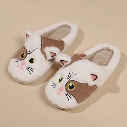 Cute Cat Plush Slippers - Fluffy Winter Indoor Home Shoes for Women & Men with Cozy Furry Design