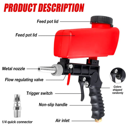 90PSI Portable Sandblasting Gun - Adjustable Cordless Handheld Gravity Air Tool for Home Cleaning & Surface Polishing