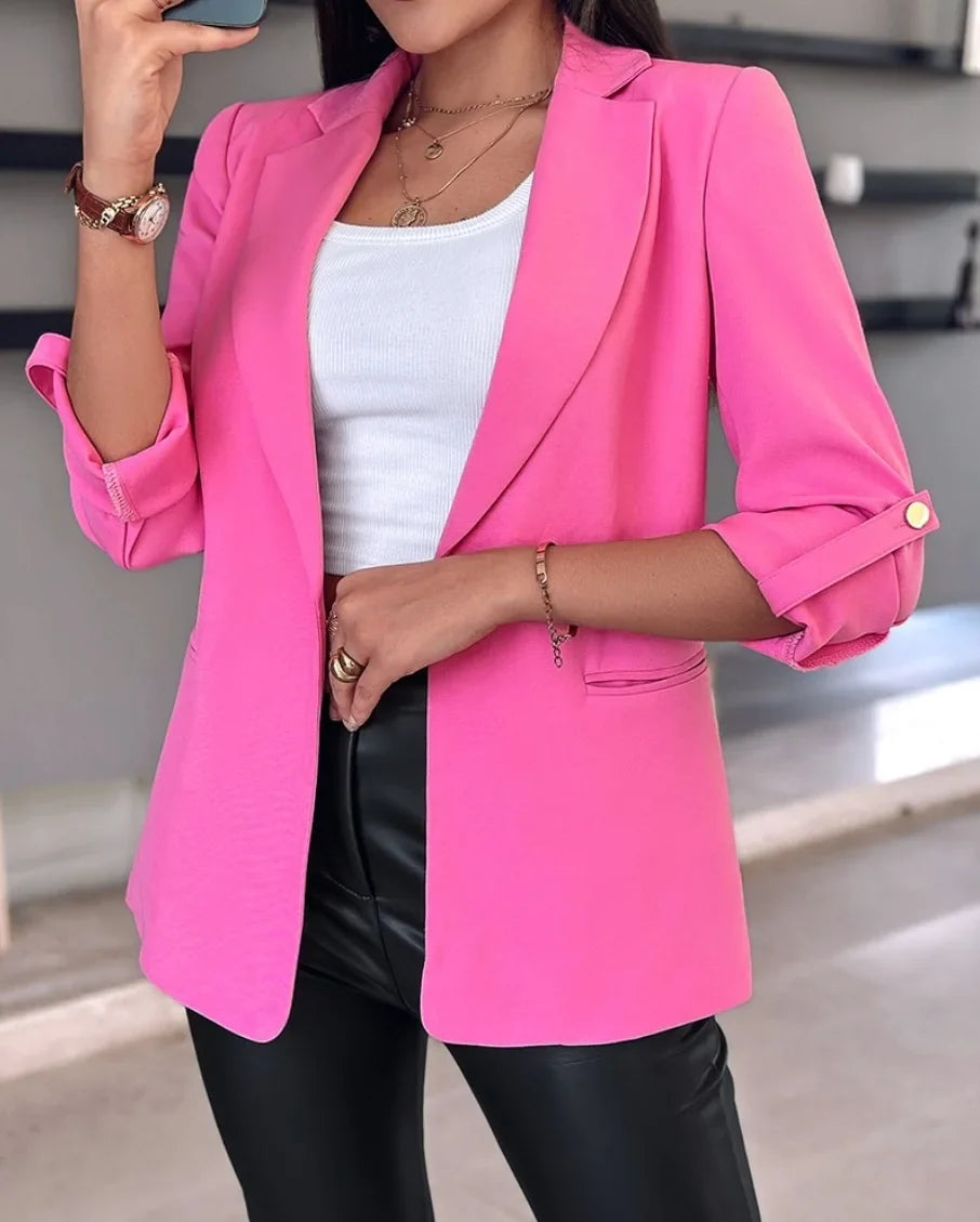 Women’s Casual Suit Jacket - Spring Long Sleeve Solid Color Cardigan Blazer for Fashion & Everyday Wear