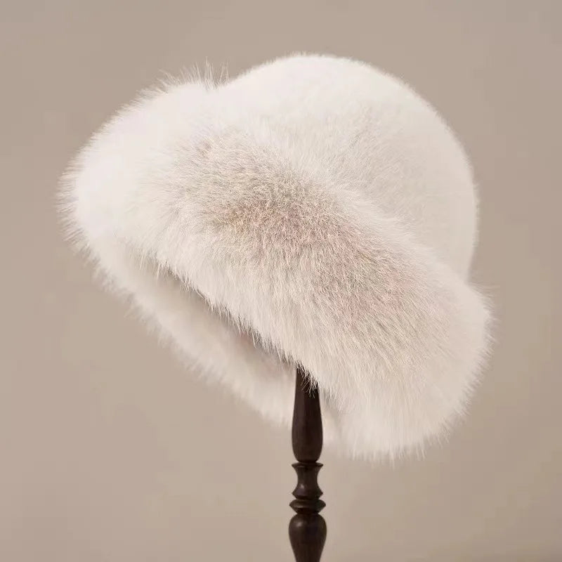 2024 New Women's Fashion Fur Cap - Brimless Plush Mongolian Hat for Autumn and Winter, Fluffy Warm Skiing and Riding Accessories