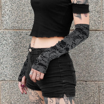 Gothic Fingerless Gloves - Unisex Stretchy Distressed Fashion Party Wear