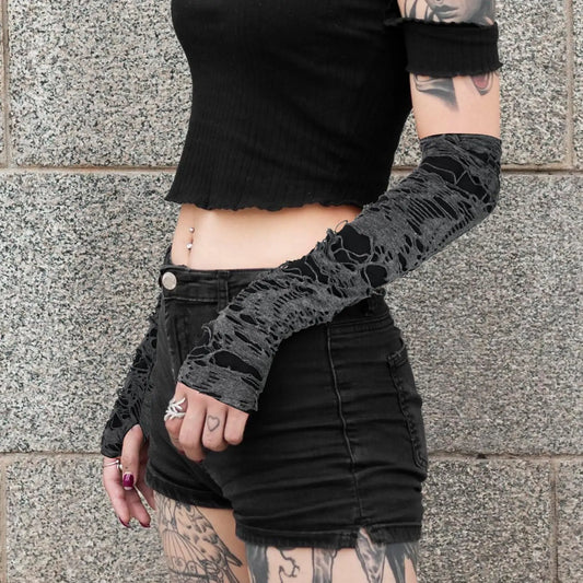 Gothic Fingerless Gloves - Unisex Stretchy Distressed Fashion Party Wear