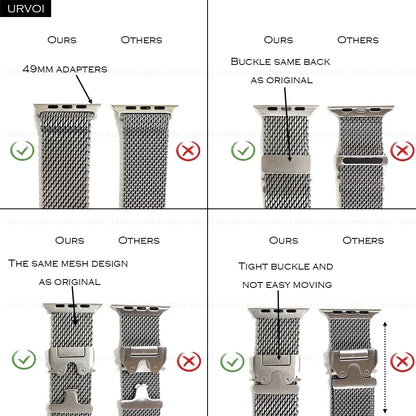 URVOI Stainless Steel Mesh Band for Apple Watch Ultra 2/1, Series 10/9 – 316L Secure Parachute Buckle, 46/49mm