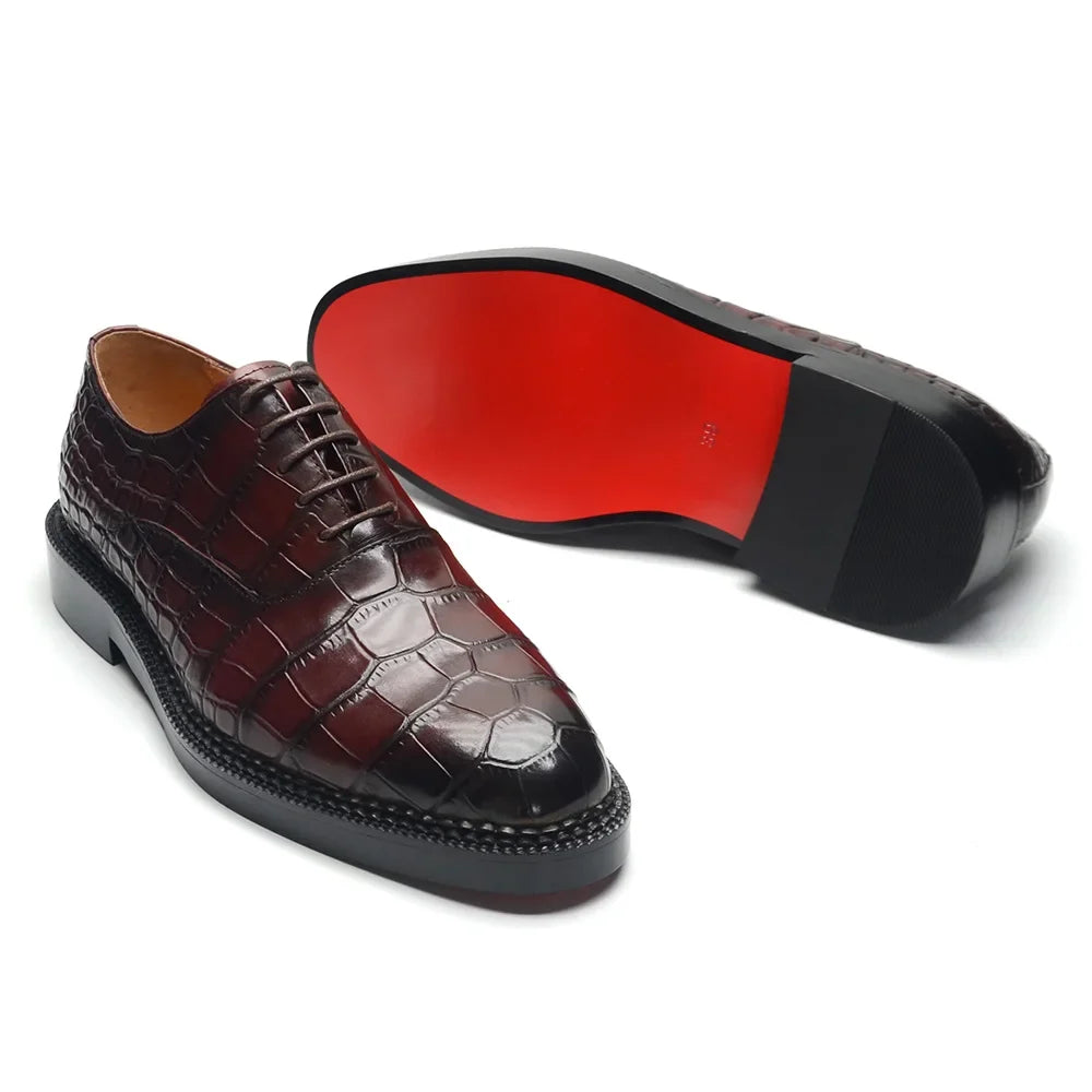 Men’s Luxury Genuine Cowhide Oxford Shoes - Height-Increasing Crocodile Pattern Wedding Dress Footwear