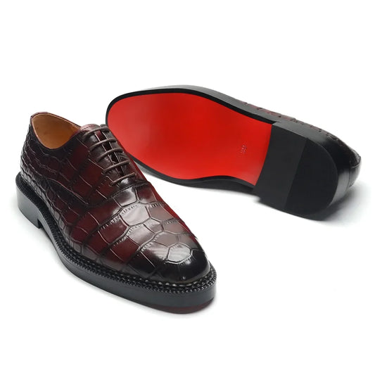 Men’s Luxury Genuine Cowhide Oxford Shoes - Height-Increasing Crocodile Pattern Wedding Dress Footwear