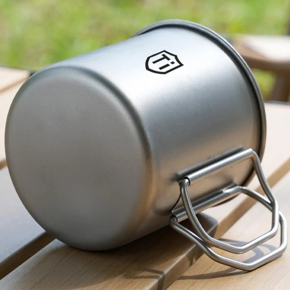 Ultralight Titanium Camping Cup - Foldable Handle Outdoor Mug for Hiking, Picnic, Coffee & Travel
