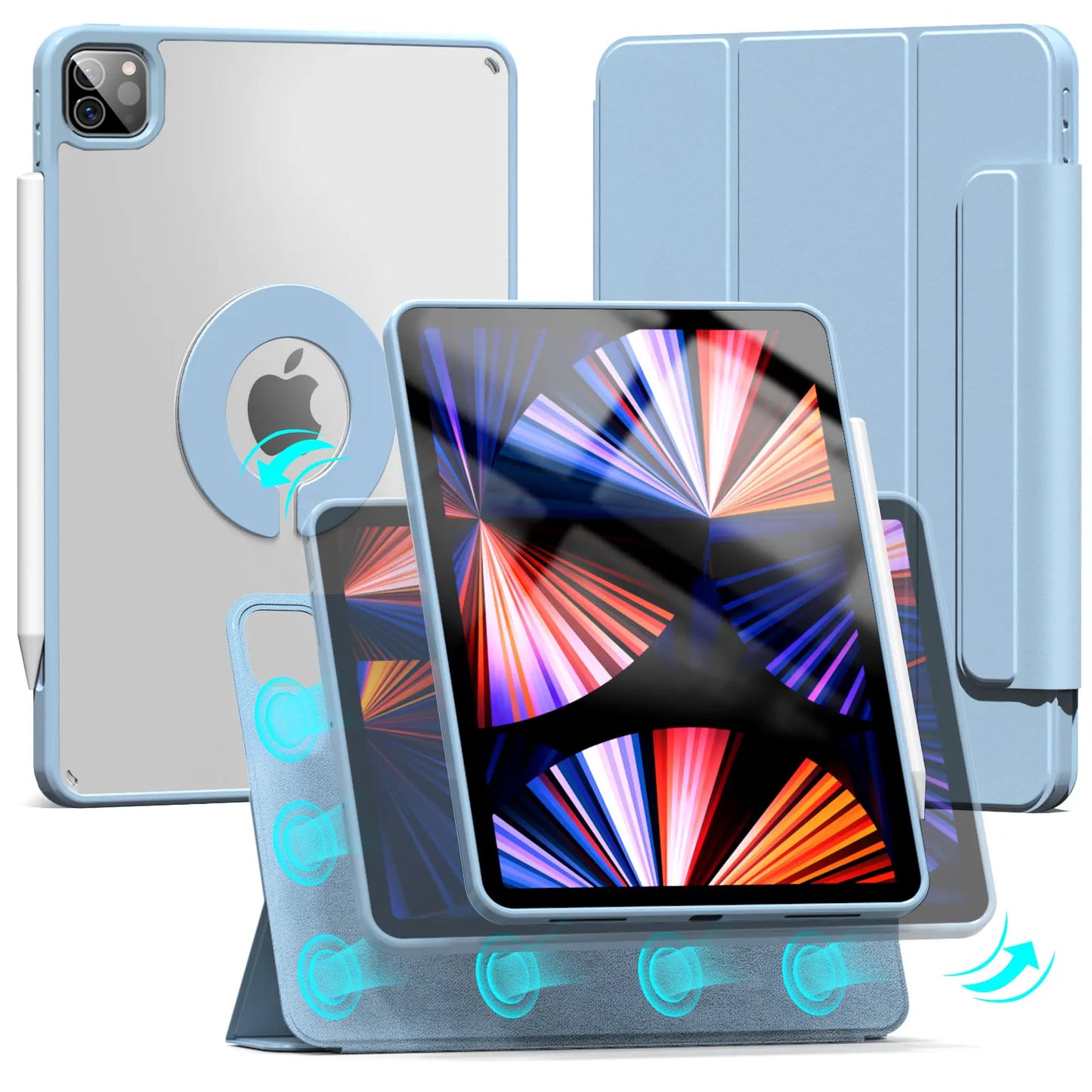 Magnetic Case for iPad 10.2, Air, Pro 11/12.9 & Mini 6 – Detachable Back Shell for 2022 Models