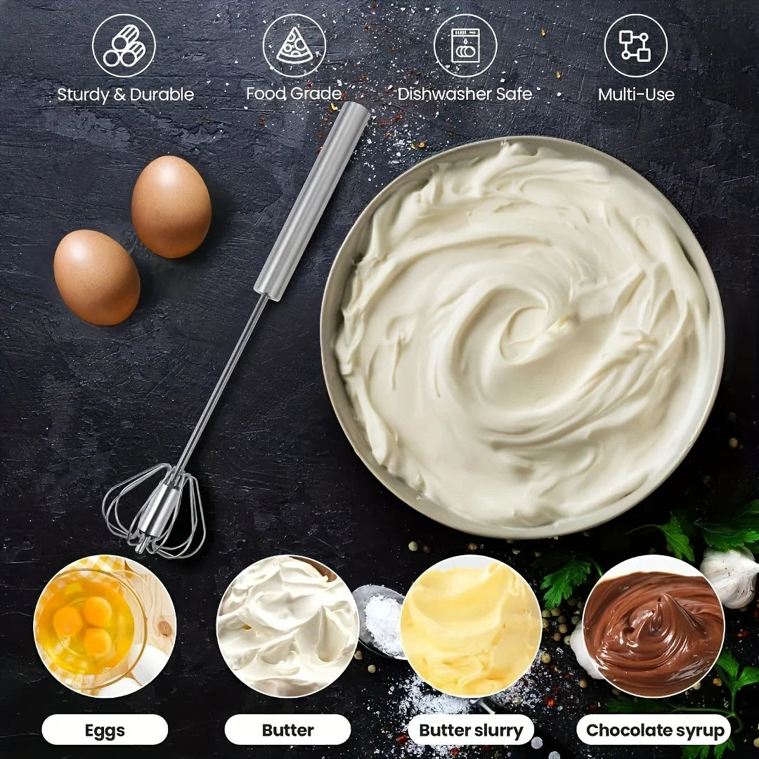 Stainless Steel Egg Beater – Durable Semi-Automatic Mixer for Effortless Egg, Cream & Batter Mixing for Kitchen Baking