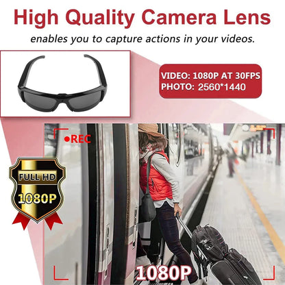 Portable 1080P HD Mini Glasses Camera — Wearable Sunglasses Video Recorder for Outdoor Sports, DVR & Surveillance
