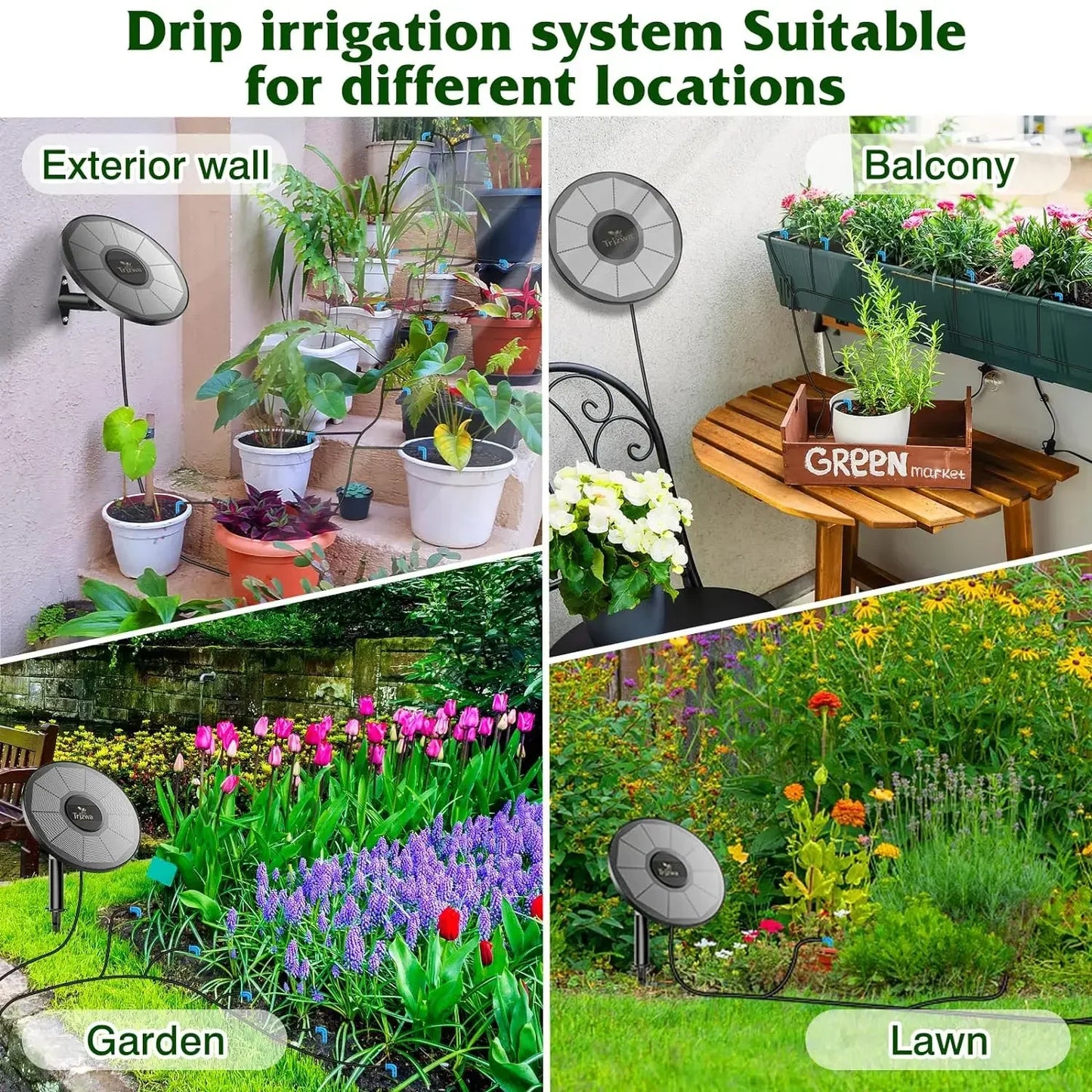 Solar Drip Irrigation System Kit – Automatic DIY Garden Watering Timer with Display Screen for Plants & Travel Use