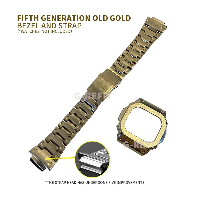G-Refit V6.0 DW5600 Metal Bezel Kit - Stainless Steel Watch Band Strap & Case Accessories with Tools for GWB5600/GWM5610