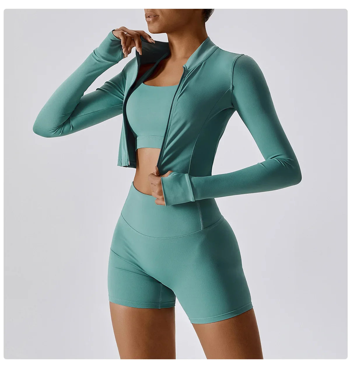 3PCS Women’s Yoga & Workout Set – Long Sleeve Zipper Top with High Waist Leggings Fitness Sportswear