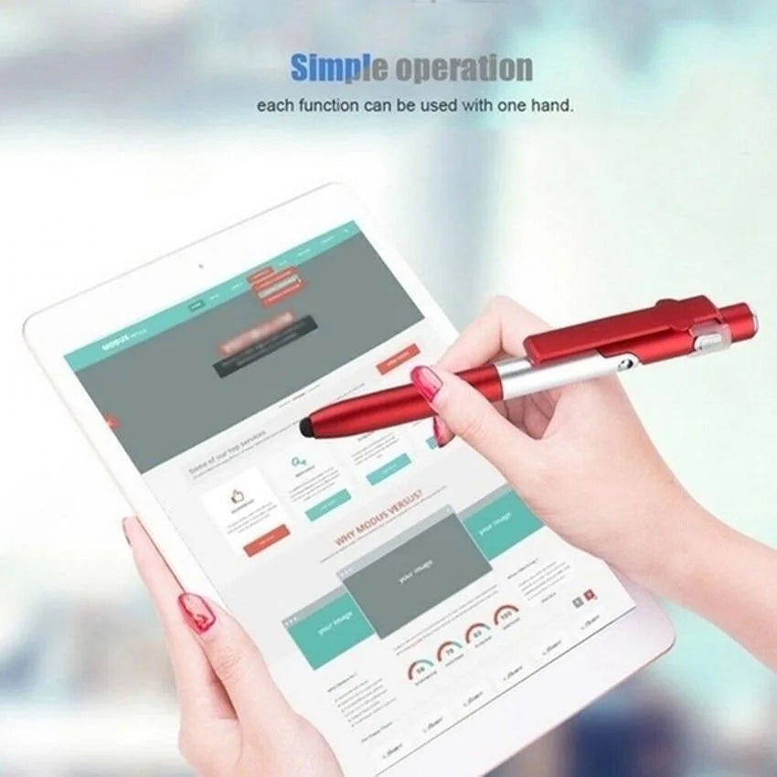 4-in-1 Multifunction Ballpoint Pen — LED Light, Foldable Phone Holder, Night Reading, Writing Pencil for Students and Office Use