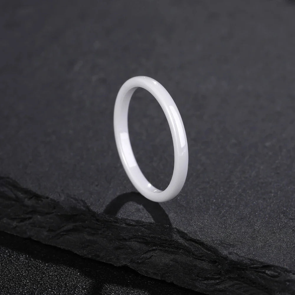 Kolmnsta White Ceramic Rings – 2mm, 4mm, 6mm Polished Anti-Allergy Wedding & Engagement Bands for Men & Women