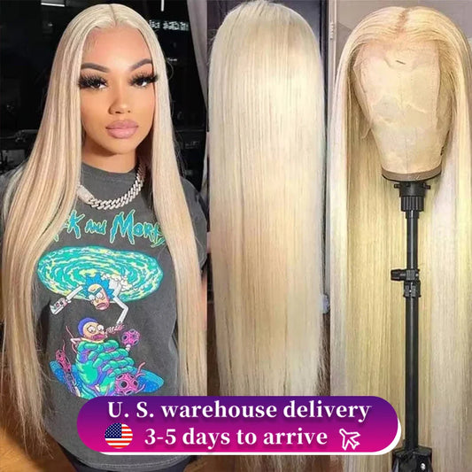 40-42 Inch 613 Blonde HD Lace Front Wig – 13x6 Straight Human Hair, 250% Density Brazilian Wig for Women