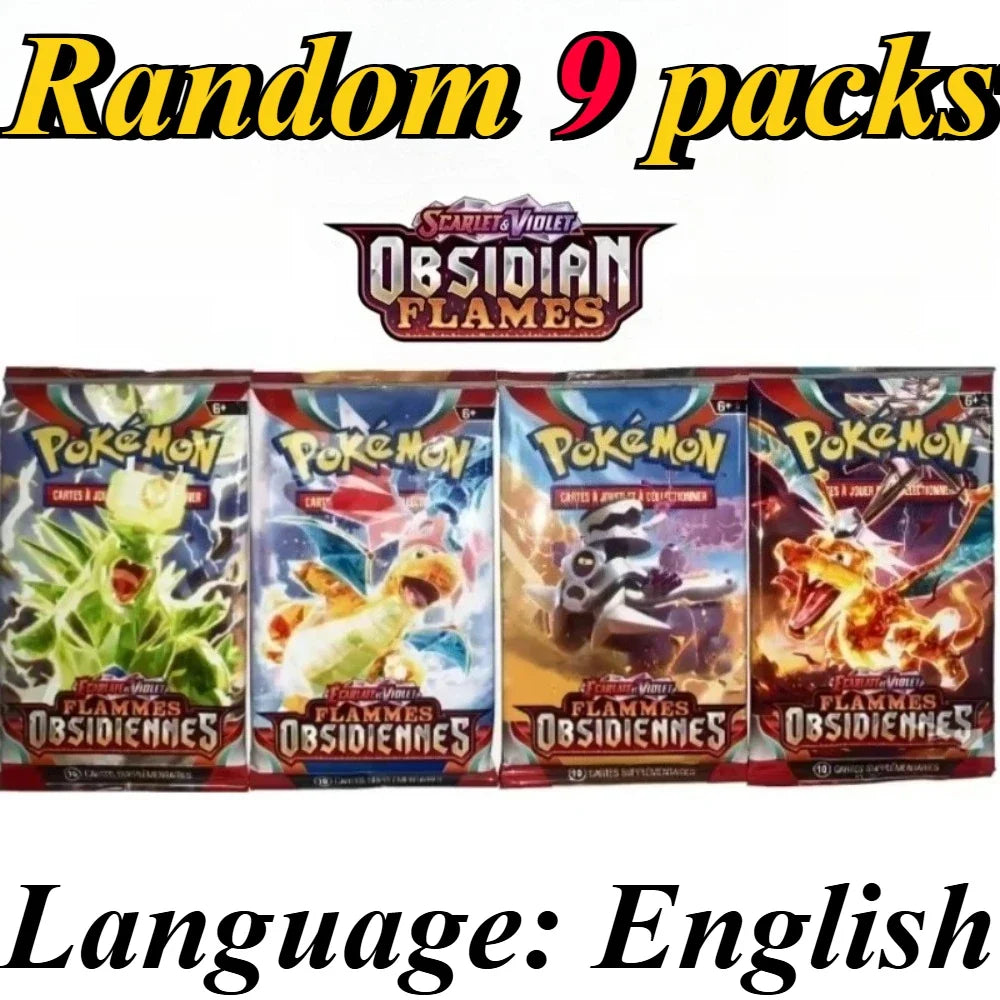 9 Pack Pokémon Trading Cards Set - English Booster Packs with Bright Stars, Prismatic Evolutions and Paldean Fates Gift Collection