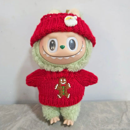 15–17cm Labubu Doll Clothes – Christmas Hat, Scarf & Elk Snowman Plush Outfit Set, New Year Gift