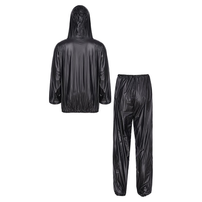 Unisex PVC Sauna Suit — Long Sleeve Top & Elastic Waistband Pants for Men & Women, Slimming Fitness Workout Outfit