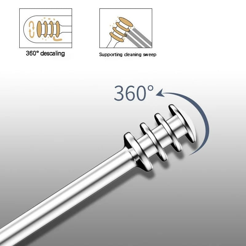 6pcs Stainless Steel Ear Wax Removal Tool Set – Spiral Rotating Ear Picker Spoon for Cleaning & Collecting Ear Wax