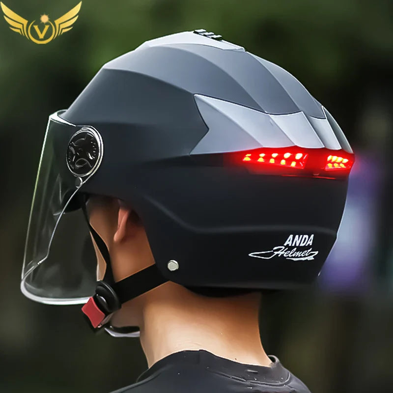 LED Motorcycle Helmet with Double Visor – Rechargeable Electric Scooter & Bicycle Safety Helmet for Men & Women Night Riding Protection