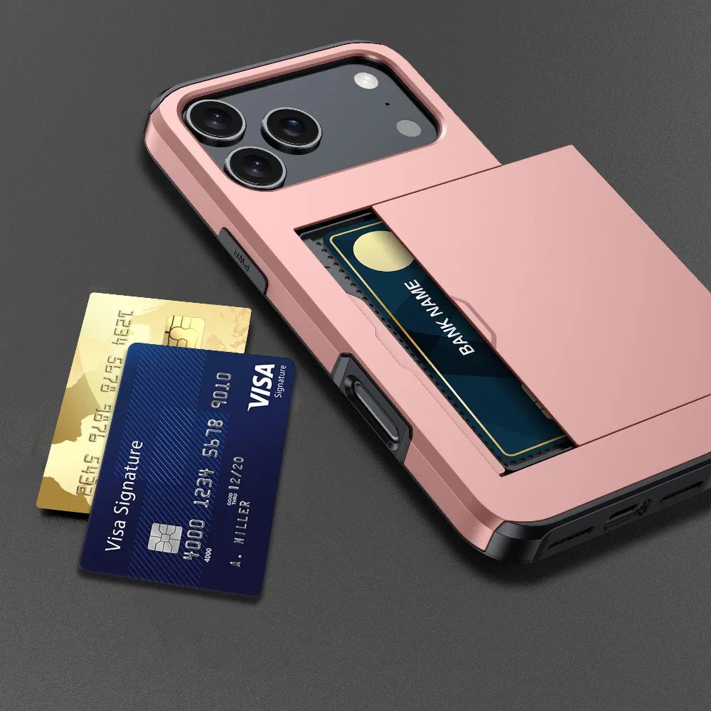 Shockproof iPhone Case with Wallet Card Holder – Protective Cover for iPhone 17, 16, 15, 14, 13, 12, 11 Series, Including Mini & Pro Max