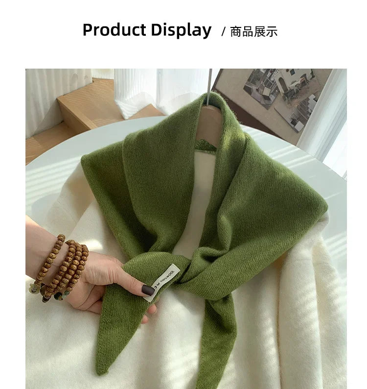 Women’s Wool Triangle Scarf – British Korean Knitted Headscarf & Warm Multi-Functional Wrap